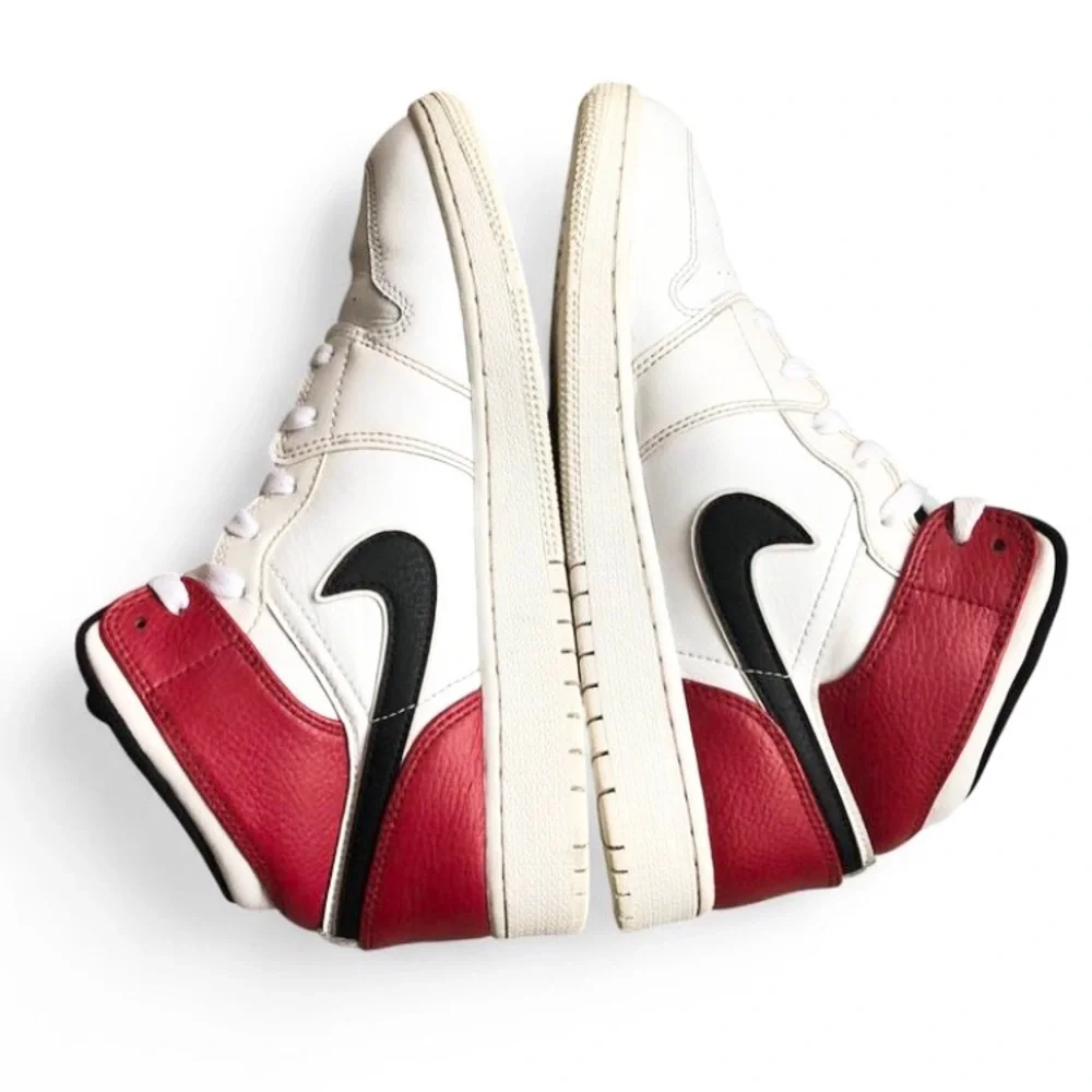 Size 7Y- Jordan 1 Mid White Chicago 2019 White Black Gym Red